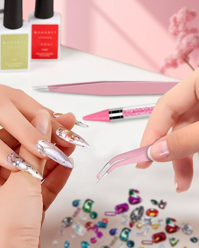 Alt view image 5 of 7 - Rhinestone Picker Tool Set,Rhinestone Applicator Tool,Rhinestone Picker Dotting With 4 Extra Pink Replaceable Wax Head and 2 Tweezer (Pink A)