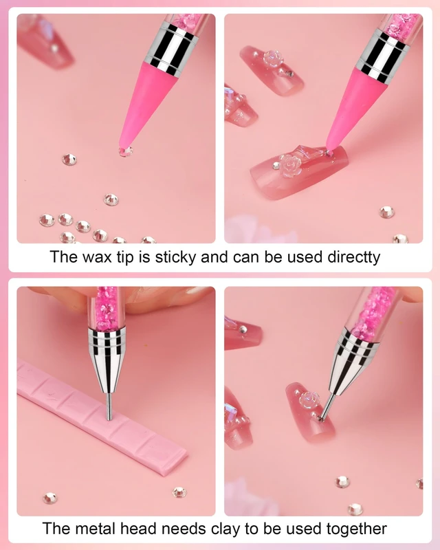 Alt view image 6 of 7 - Rhinestone Picker Tool Set,Rhinestone Applicator Tool,Rhinestone Picker Dotting With 4 Extra Pink Replaceable Wax Head and 2 Tweezer (Pink A)