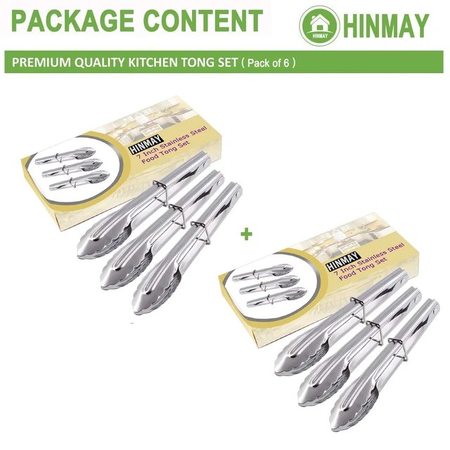 Alt view image 2 of 7 - Mini Stainless Steel Food Tongs with Silding Rings 7-Inch, Set of 6 | Small Clam Shell Service Tongs for Serving Appetizers, Desserts, Salads, Barbecue and Cooking (Silver)