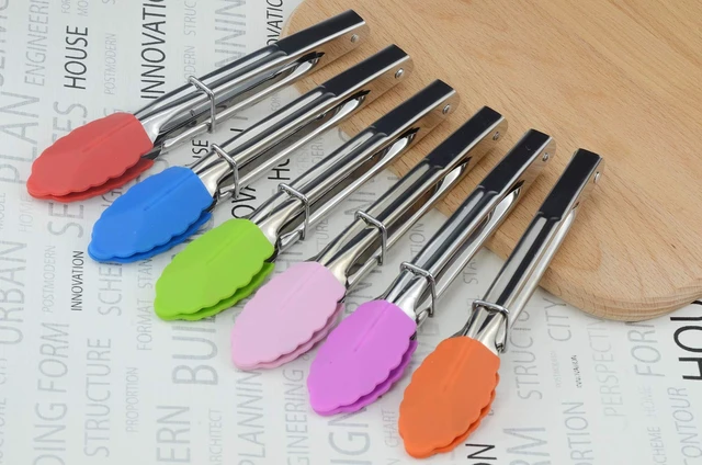Alt view image 5 of 7 - Small Tongs with Silicone Tips 7-Inch Mini Serving Tongs, Set of 6 | Green Red Blue Purple Pink Orange