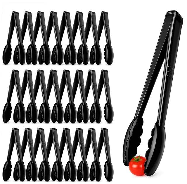 Main image of 24 Pack Plastic Serving Tongs, 9 Inch Black Heavy Duty Buffet Tongs | Disposable & Reusable, Scalloped Tips, Heavy Duty, For BBQ, Catering, Buffet, Parties, Bulk Food Service