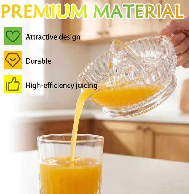 Alt view image 3 of 7 - Glass Lemon Squeezer Citrus Juicer Reamer | for Lime, Lemon, Small Orange, With Handle & Pour Spout, Dishwasher Safe for Fresh Juice, Cocktails & Cooking