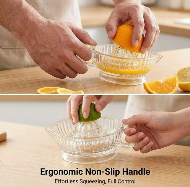 Alt view image 5 of 7 - Glass Lemon Squeezer Citrus Juicer Reamer | for Lime, Lemon, Small Orange, With Handle & Pour Spout, Dishwasher Safe for Fresh Juice, Cocktails & Cooking