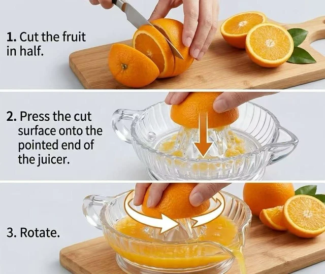 Alt view image 6 of 7 - Glass Lemon Squeezer Citrus Juicer Reamer | for Lime, Lemon, Small Orange, With Handle & Pour Spout, Dishwasher Safe for Fresh Juice, Cocktails & Cooking