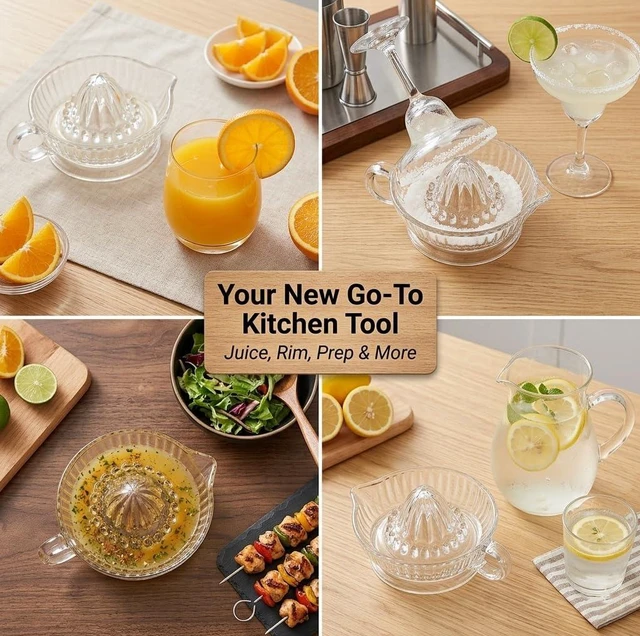 Alt view image 7 of 7 - Glass Lemon Squeezer Citrus Juicer Reamer | for Lime, Lemon, Small Orange, With Handle & Pour Spout, Dishwasher Safe for Fresh Juice, Cocktails & Cooking