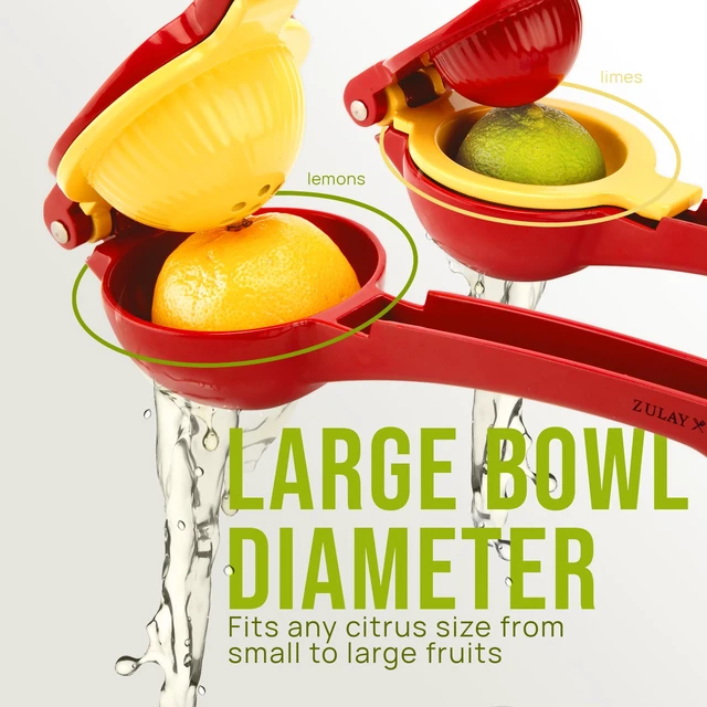 Alt view image 2 of 7 - Metal 2-in-1 Lemon Squeezer - Sturdy Max Extraction Hand Juicer Lemon Squeezer Gets Every Last Drop - Easy to Clean Manual Citrus Juicer - Easy-Use Lemon Juicer Squeezer - Red/Yellow