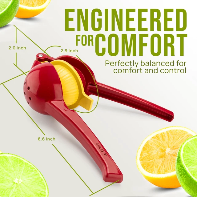 Alt view image 5 of 7 - Metal 2-in-1 Lemon Squeezer - Sturdy Max Extraction Hand Juicer Lemon Squeezer Gets Every Last Drop - Easy to Clean Manual Citrus Juicer - Easy-Use Lemon Juicer Squeezer - Red/Yellow