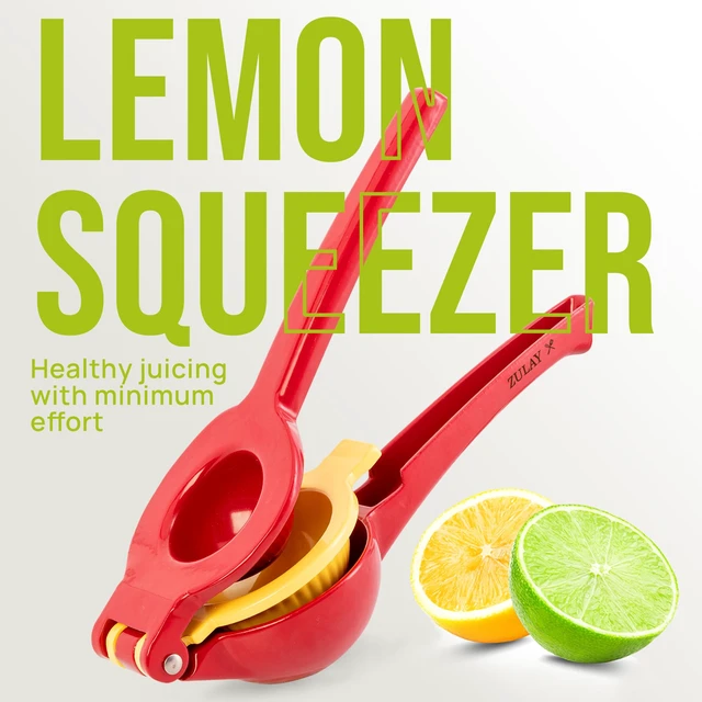 Alt view image 7 of 7 - Metal 2-in-1 Lemon Squeezer - Sturdy Max Extraction Hand Juicer Lemon Squeezer Gets Every Last Drop - Easy to Clean Manual Citrus Juicer - Easy-Use Lemon Juicer Squeezer - Red/Yellow