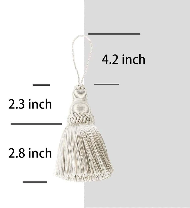 Alt view image 2 of 6 - Tassels 2 Pcs Key Tassel with Loops Handmade Craft Charms | Beige, DIY Accessories, Elegant, Soft Making Curtain Home Decoration
