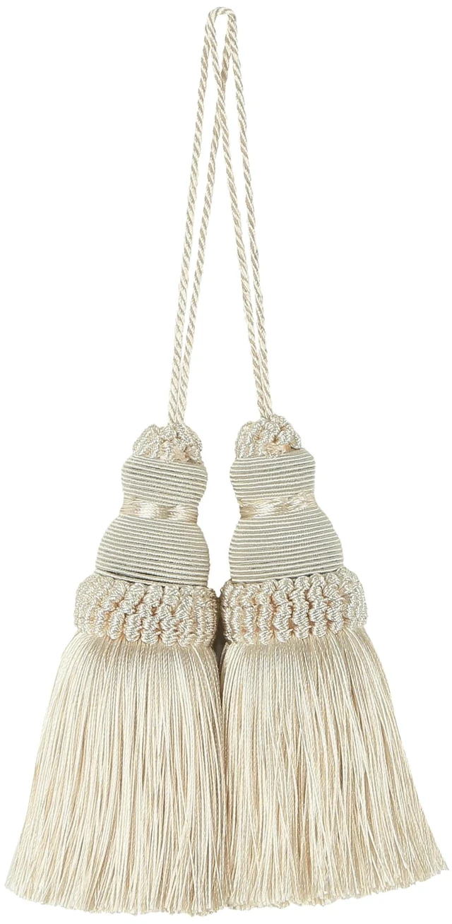 Main image of Tassels 2 Pcs Key Tassel with Loops Handmade Craft Charms | Beige, DIY Accessories, Elegant, Soft Making Curtain Home Decoration