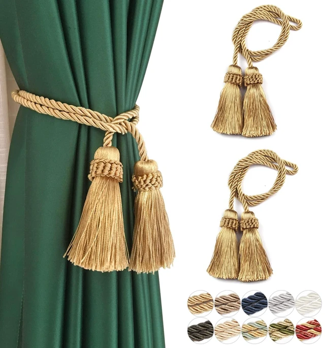 Main image of Curtain Tiebacks Handmade Curtain Holdbacks Rope with Tassel | 2P,Gold,Tassel Curtain Tiebacks,Hand Woven Rope Curtain Drapery Holdbacks for Decor