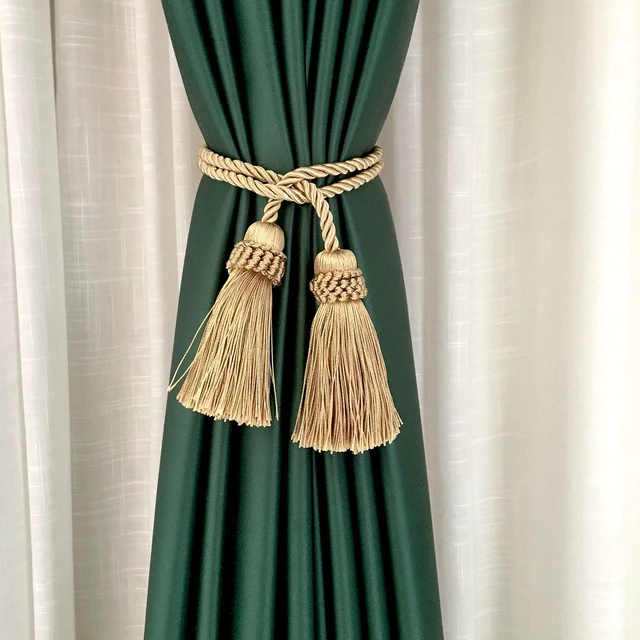 Alt view image 4 of 6 - Curtain Tiebacks Handmade Curtain Holdbacks Rope with Tassel | 2P,Gold,Tassel Curtain Tiebacks,Hand Woven Rope Curtain Drapery Holdbacks for Decor