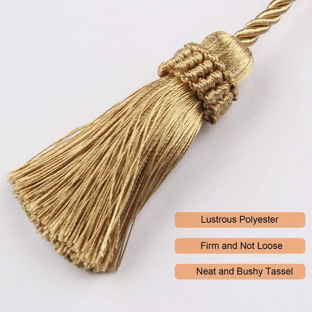 Alt view image 3 of 6 - Curtain Tiebacks Handmade Curtain Holdbacks Rope with Tassel | 2P,Gold,Tassel Curtain Tiebacks,Hand Woven Rope Curtain Drapery Holdbacks for Decor