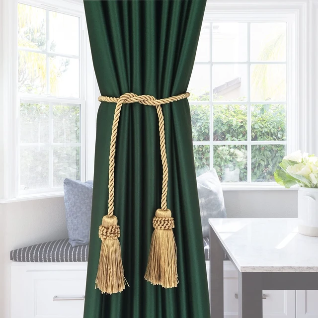 Alt view image 5 of 6 - Curtain Tiebacks Handmade Curtain Holdbacks Rope with Tassel | 2P,Gold,Tassel Curtain Tiebacks,Hand Woven Rope Curtain Drapery Holdbacks for Decor
