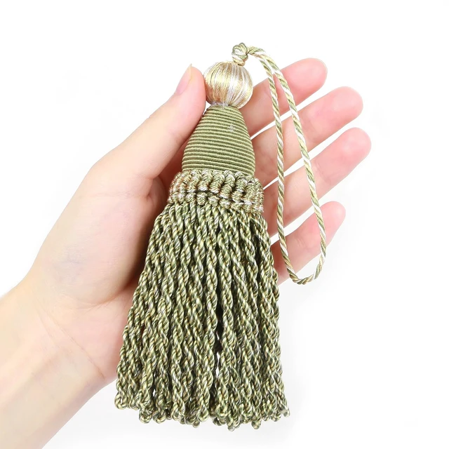 Main image of 2 Pcs 6" Large Key Tassel with 4.3" Loop Hand Crafted Tassels | (Mix Green) Tassels for Crafts,Door Tassel for Knobs,Elegant Tassels for Curtain and Home Decoration