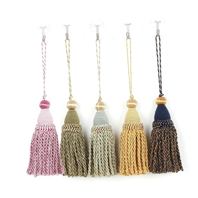 Alt view image 3 of 3 - 2 Pcs 6" Large Key Tassel with 4.3" Loop Hand Crafted Tassels | (Mix Green) Tassels for Crafts,Door Tassel for Knobs,Elegant Tassels for Curtain and Home Decoration