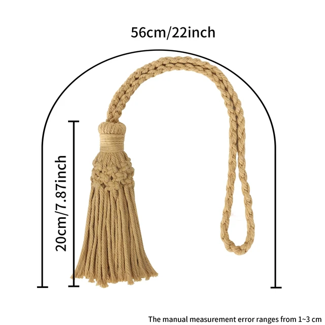 Alt view image 5 of 7 - 2 Pack Boho Decorative Curtain Tiebacks Hand-Woven Cotton No Drill Curtain Holdbacks with Tassel, Curtain Rope & Tassel Tie Backs for Drapes Natural Style (2, Khaki)