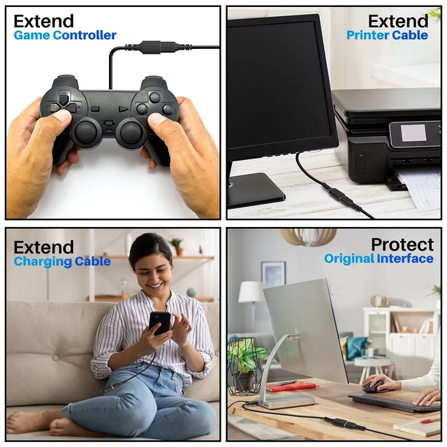 Alt view image 6 of 7 - USB 3.0 Extension Cable 4FT (3-Pack), USB-A Extender Male to Female Cord | 5Gbps High Speed Data Transfer for Printer Webcam Flash Drive Hard Drive Hub Keyboard Mouse Camera PS Controller Xbox +5 Ties