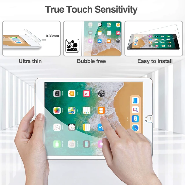 Alt view image 4 of 7 - 1 Pack Screen Protector for iPad 6th/5th/ Air 2/Air 1/ iPad Pro 9.7 | 9H hardness Tempered Glass, Ultra Clear, Scratch Resistant, Bubble Free Install, Case Friendly, High Touch Sensitivity