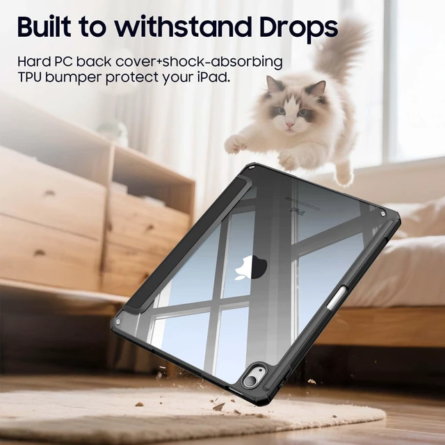 Alt view image 7 of 7 - Clear Case for iPad (A16) 11th Gen 11 in, iPad 10th Generation 10.9" | Hybrid Slim Design, Shockproof Cover with Transparent Back Shell, Viewing & Typing Angles, Pencil Holder, Black