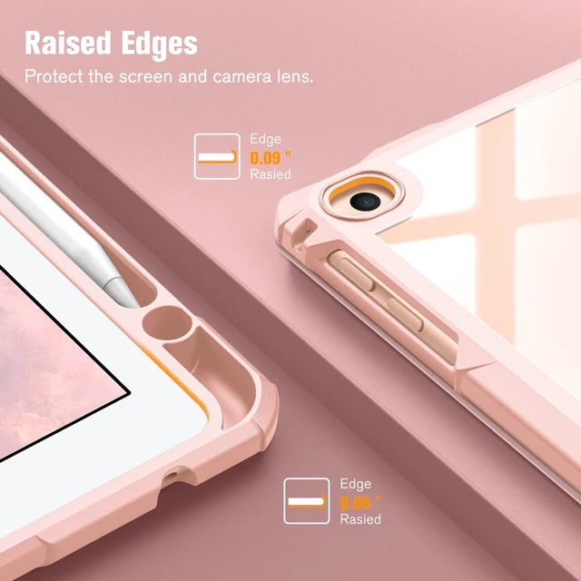 Alt view image 7 of 7 - Clear Case for iPad 6th /5th Generation 9.7-inch, iPad Air 2 / Air 1 | Hybrid Slim Design, Shockproof Cover with Transparent Back Shell, Viewing & Typing Angles, Pencil Holder, Rose Gold