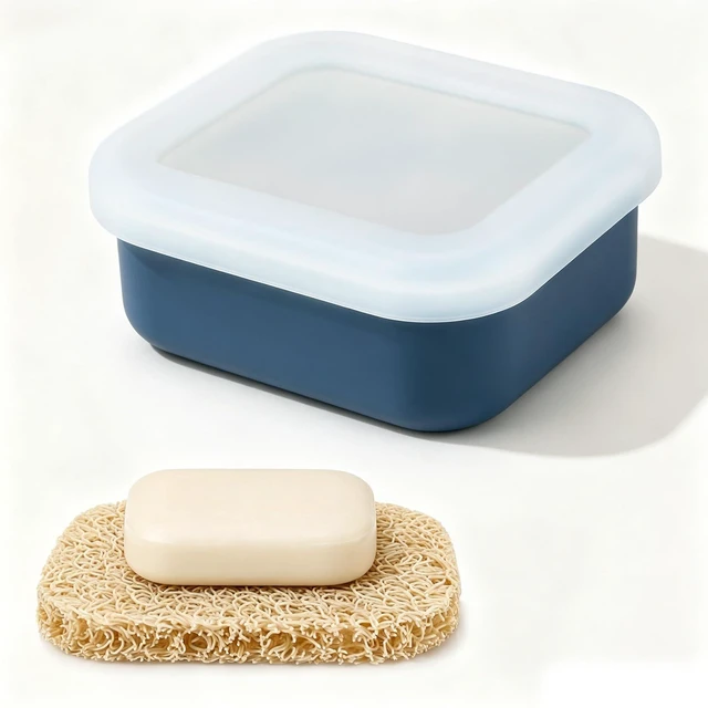 Main image of Leakproof Silicone Travel Soap Case, Compact Travel Bar Soap Container Holder for Traveling, Small Soap Holders Box with Draining Layer for Camping Gym Bathroom Toiletries Travels Essentials, Blue
