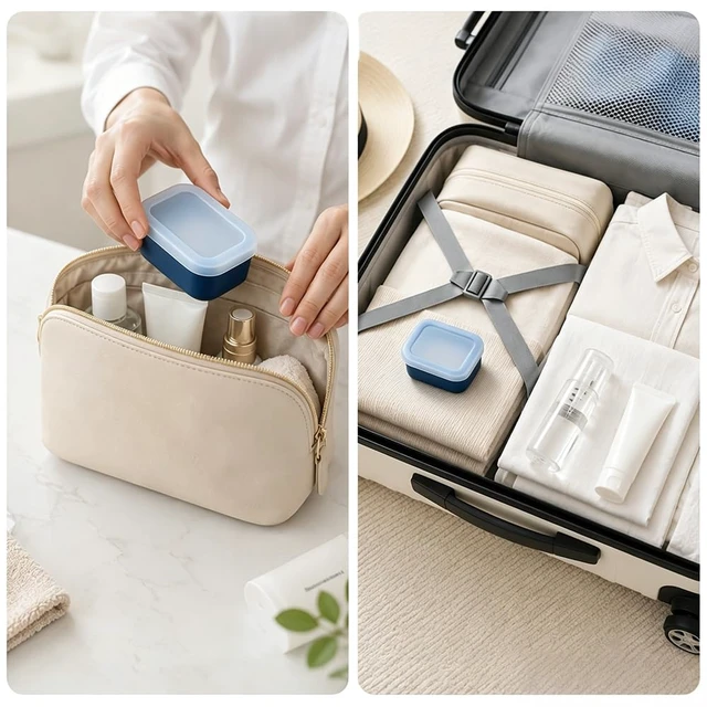 Alt view image 4 of 7 - Leakproof Silicone Travel Soap Case, Compact Travel Bar Soap Container Holder for Traveling, Small Soap Holders Box with Draining Layer for Camping Gym Bathroom Toiletries Travels Essentials, Blue