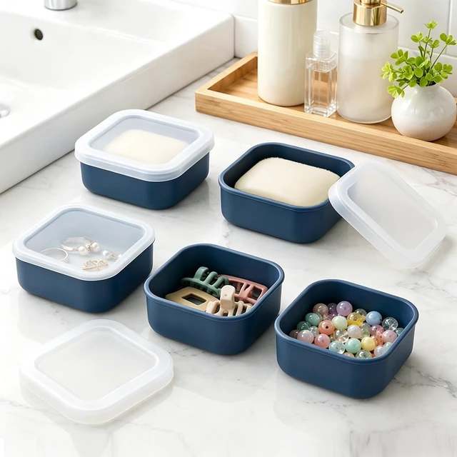 Alt view image 5 of 7 - Leakproof Silicone Travel Soap Case, Compact Travel Bar Soap Container Holder for Traveling, Small Soap Holders Box with Draining Layer for Camping Gym Bathroom Toiletries Travels Essentials, Blue