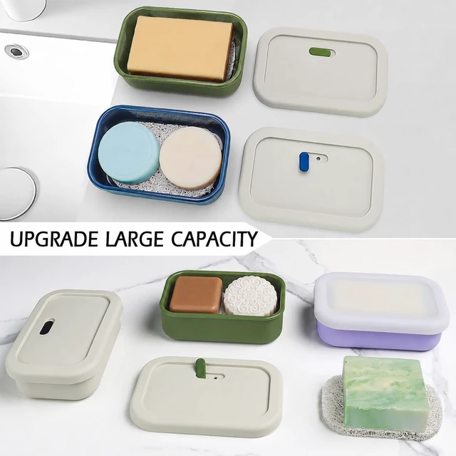 Alt view image 3 of 7 - Large Shampoo Bar Travel Case, Silicone Travel Soap Case, Green | Travel soap container for shampoo & conditioner bars; closeable vent, raised drain tray, fits one large bar, gym camping