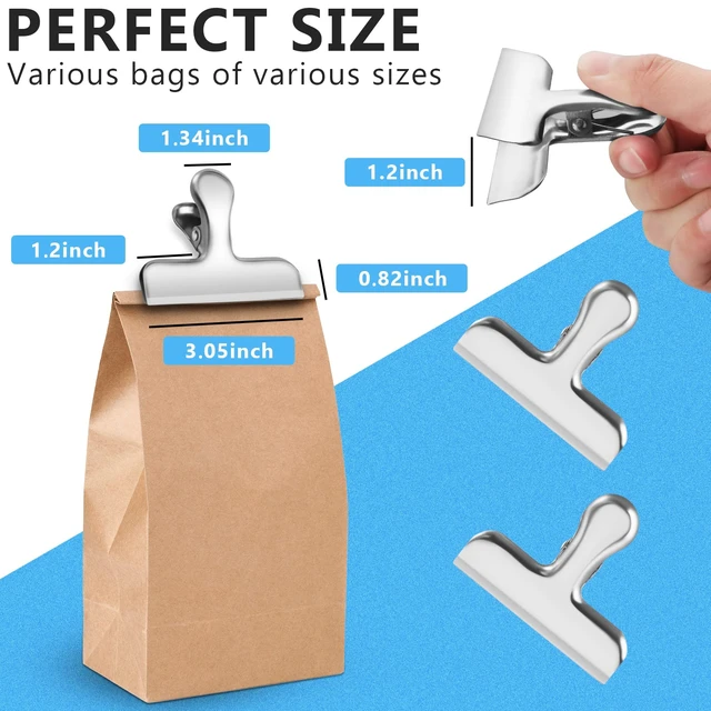 Alt view image 2 of 6 - Bag Clips, 8 Pack Chip Clip Set for Kitchen Storage Use, Silver | Snack Clips for Office Paper Clamps, Office, Packages, Stainless Steel Food Clip for Bread Bag, Office, Refrigerator