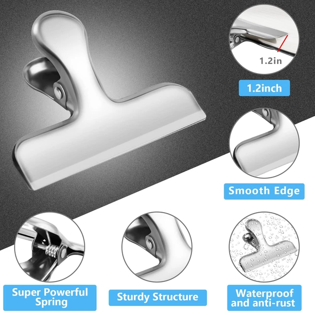 Alt view image 3 of 6 - Bag Clips, 8 Pack Chip Clip Set for Kitchen Storage Use, Silver | Snack Clips for Office Paper Clamps, Office, Packages, Stainless Steel Food Clip for Bread Bag, Office, Refrigerator