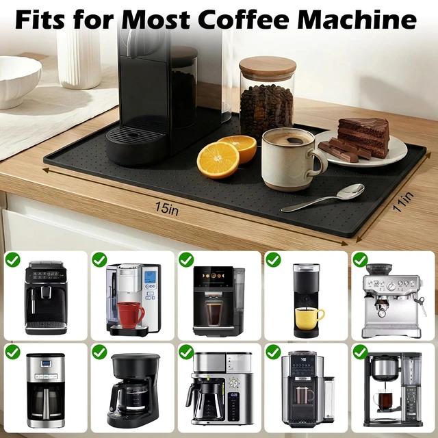 Alt view image 2 of 7 - Coffee Mat Non-Slip Waterproof Silicone Bar Mat for Espresso Machine and Coffee Maker Leak-Proof Dish Drying Mats for Kitchen Counter, 11"X15", Black