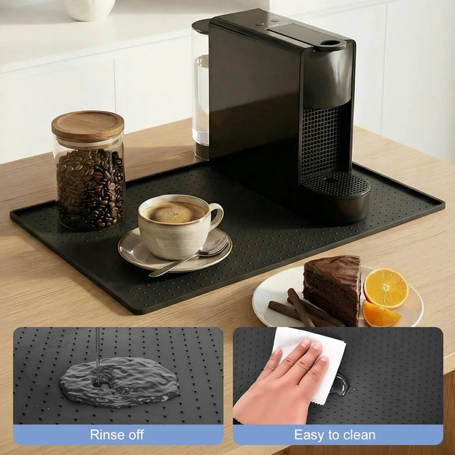 Alt view image 4 of 7 - Coffee Mat Non-Slip Waterproof Silicone Bar Mat for Espresso Machine and Coffee Maker Leak-Proof Dish Drying Mats for Kitchen Counter, 11"X15", Black