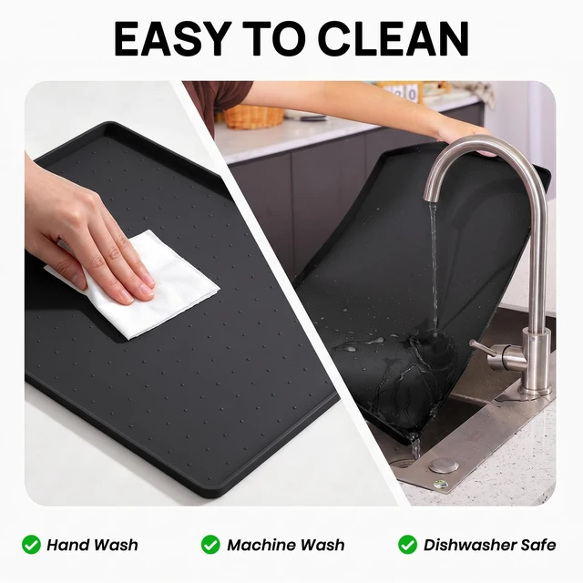 Alt view image 6 of 7 - 24" x 16" Silicone Under Sink Mat Waterproof,0.6" Raised Edge(Black) | Non-Slip Shelf and Cabinet Liner, BPA-Free Multi-purpose Silicone Mat for Floors, Kitchen, Bathroom Protection and Organizer