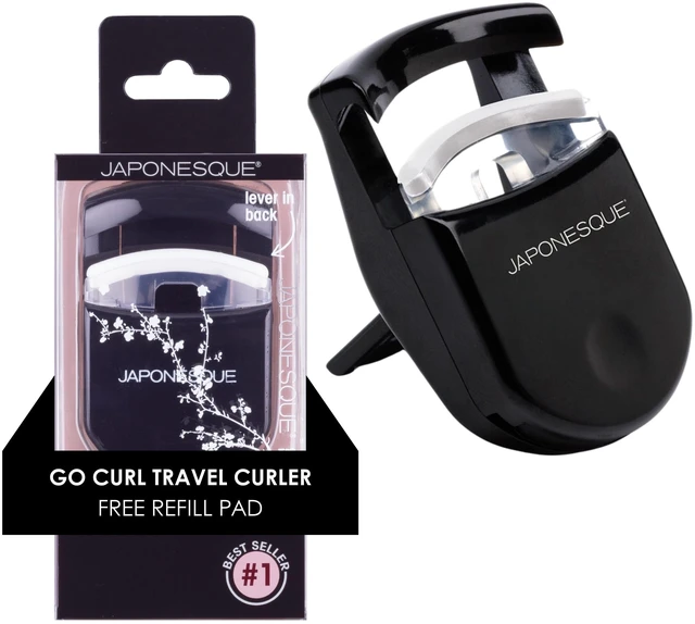 Main image of Travel Eyelash Curler, Black - Plastic Eyelash Curlers for Travel Makeup, Go Curl Lash Curler with Bonus Replacement Lash Pad - 1 Pack