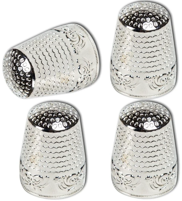 Main image of 4Pcs Sewing Thimbles, Metal Thimbles for Hand Sewing Finger Protector, Quilting Craft Accessories for Knitting Needlework DIY Tools, Silver