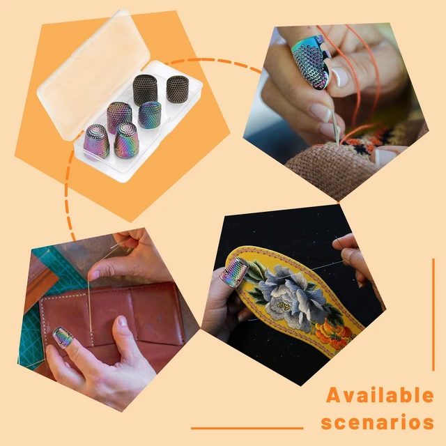 Alt view image 5 of 7 - Thimbles for Hand Sewing, 6 PCS Sewing Thimble, Metal Thimble | Thimbles for Hand Embroidery, Thimbles for Hand Quilting, Leather Thimble for Sewing, Embroidery