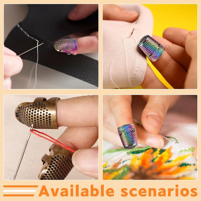 Alt view image 7 of 7 - Thimbles for Hand Sewing, 6 PCS Sewing Thimble, Metal Thimble | Thimbles for Hand Embroidery, Thimbles for Hand Quilting, Leather Thimble for Sewing, Embroidery