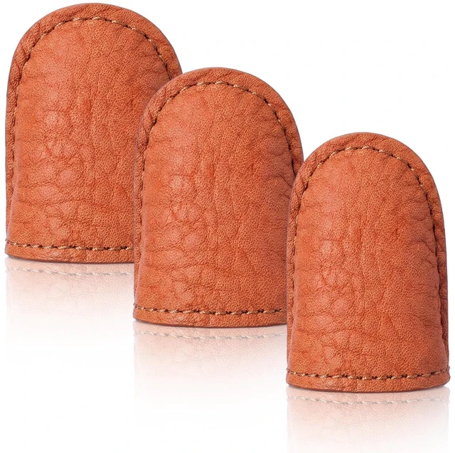Main image of 3 Pcs Leather Thimble for Hand Sewing Adjustable Finger Protector | Metal Free Hand Quilting Tools, 3 Size Fit Different Fingers, Durable Thimble Protects Fingertips, for Embroidery Needlework
