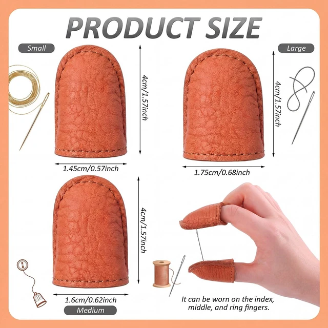 Alt view image 2 of 6 - 3 Pcs Leather Thimble for Hand Sewing Adjustable Finger Protector | Metal Free Hand Quilting Tools, 3 Size Fit Different Fingers, Durable Thimble Protects Fingertips, for Embroidery Needlework
