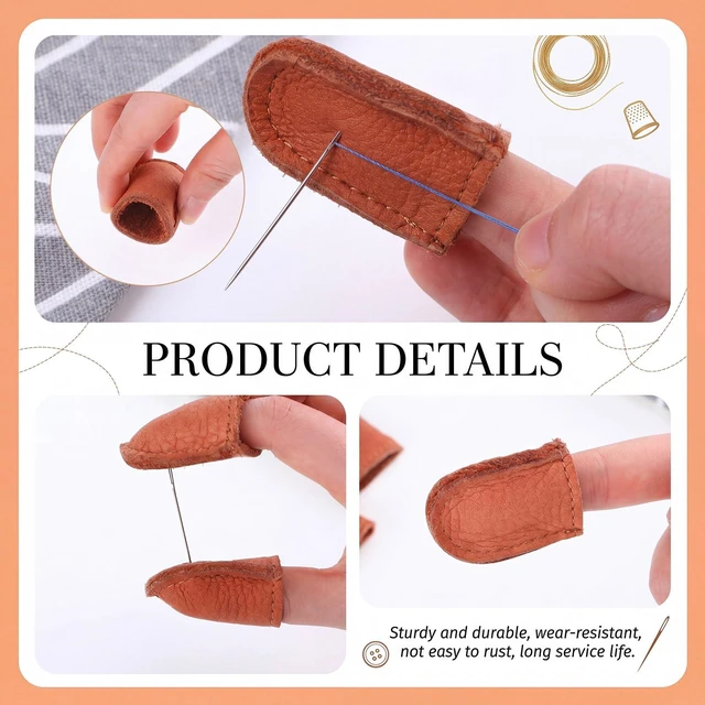 Alt view image 3 of 6 - 3 Pcs Leather Thimble for Hand Sewing Adjustable Finger Protector | Metal Free Hand Quilting Tools, 3 Size Fit Different Fingers, Durable Thimble Protects Fingertips, for Embroidery Needlework