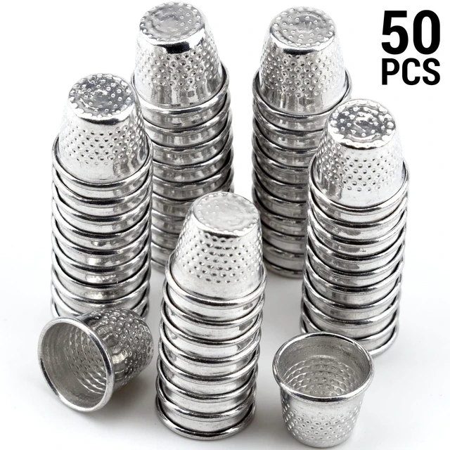 Alt view image 2 of 7 - 50 Pack Thimbles Silver Color Finger Protector Metal Sewing Thimbles Needlework Fingertip Protector Metal Shield for Sewing DIY Crafts