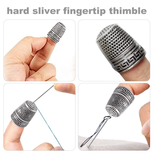 Alt view image 2 of 7 - Metal Sewing Thimble, 2PCS Antique Fingertip Thimbles | Finger Shield Ring Quilting Accessories for Handle Needlework DIY Craft Protector Tool