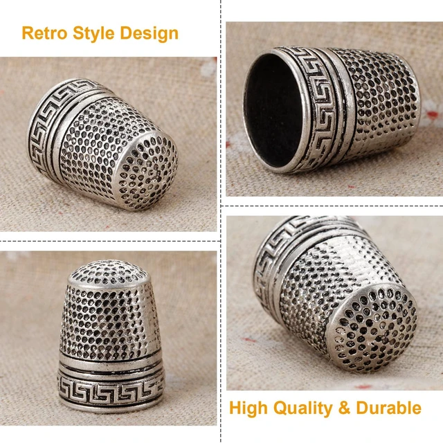 Alt view image 3 of 7 - Metal Sewing Thimble, 2PCS Antique Fingertip Thimbles | Finger Shield Ring Quilting Accessories for Handle Needlework DIY Craft Protector Tool