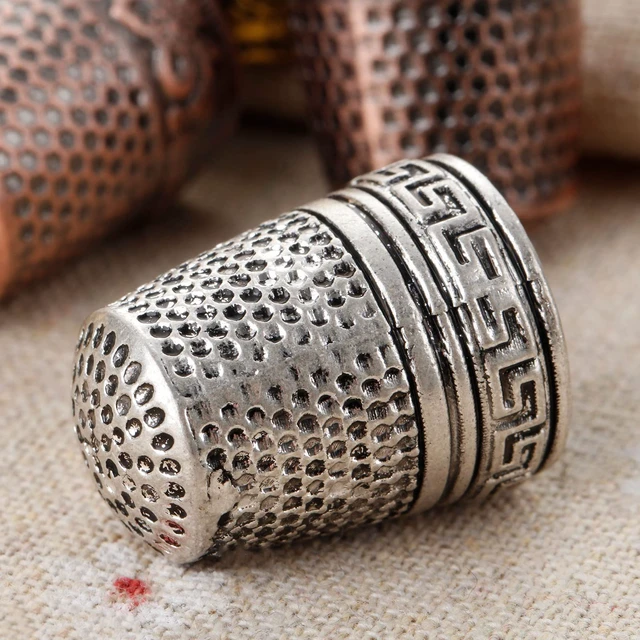 Alt view image 4 of 7 - Metal Sewing Thimble, 2PCS Antique Fingertip Thimbles | Finger Shield Ring Quilting Accessories for Handle Needlework DIY Craft Protector Tool
