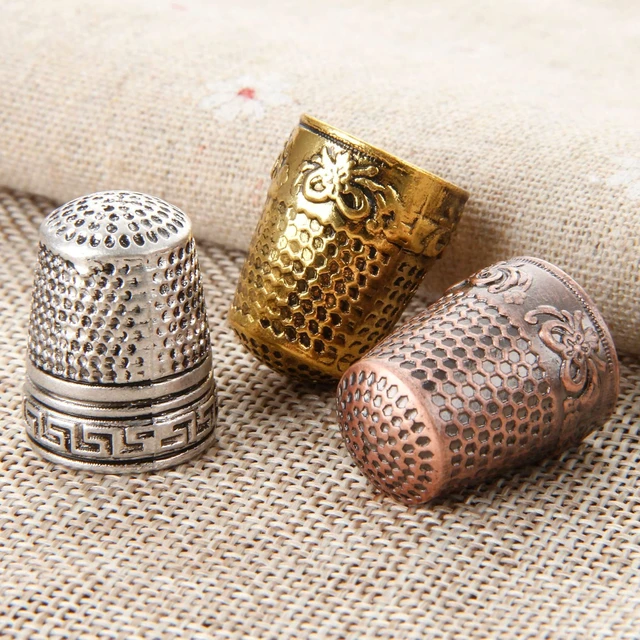 Alt view image 7 of 7 - Metal Sewing Thimble, 2PCS Antique Fingertip Thimbles | Finger Shield Ring Quilting Accessories for Handle Needlework DIY Craft Protector Tool