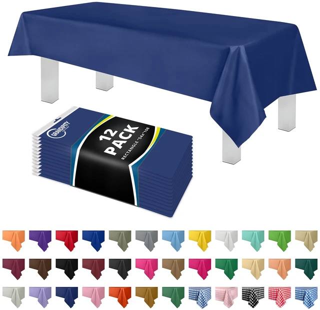 Main image of Plastic Table Cloth Disposable 12 Pack 54 x 108 Rectangle | Navy Plastic table covers, durable disposable tablecloths, fade and tear-resistent table cover for party, event