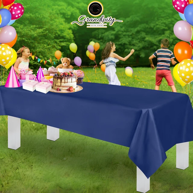 Alt view image 6 of 7 - Plastic Table Cloth Disposable 12 Pack 54 x 108 Rectangle | Navy Plastic table covers, durable disposable tablecloths, fade and tear-resistent table cover for party, event