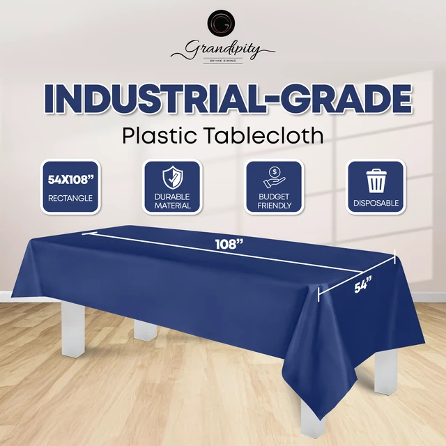Alt view image 2 of 7 - Plastic Table Cloth Disposable 12 Pack 54 x 108 Rectangle | Navy Plastic table covers, durable disposable tablecloths, fade and tear-resistent table cover for party, event