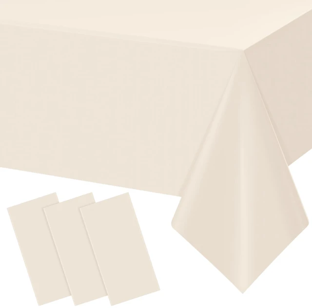 Main image of 3Pcs Beige Tablecloths for Rectangle Tables,Disposable Plastic Ivory Table Cloth,Waterproof Cream Table Cover for Birthdays Weddings Anniversary Party Decorations,54 x 108 Inch